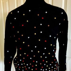 Women’s Festive Turtleneck Sweater Black with Metallic and Red Accents